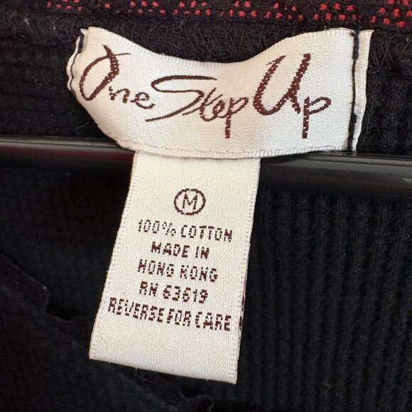 vintage 90s bodysuit top black waffle knit grunge goth stretch tee M - Picture 8 of 8